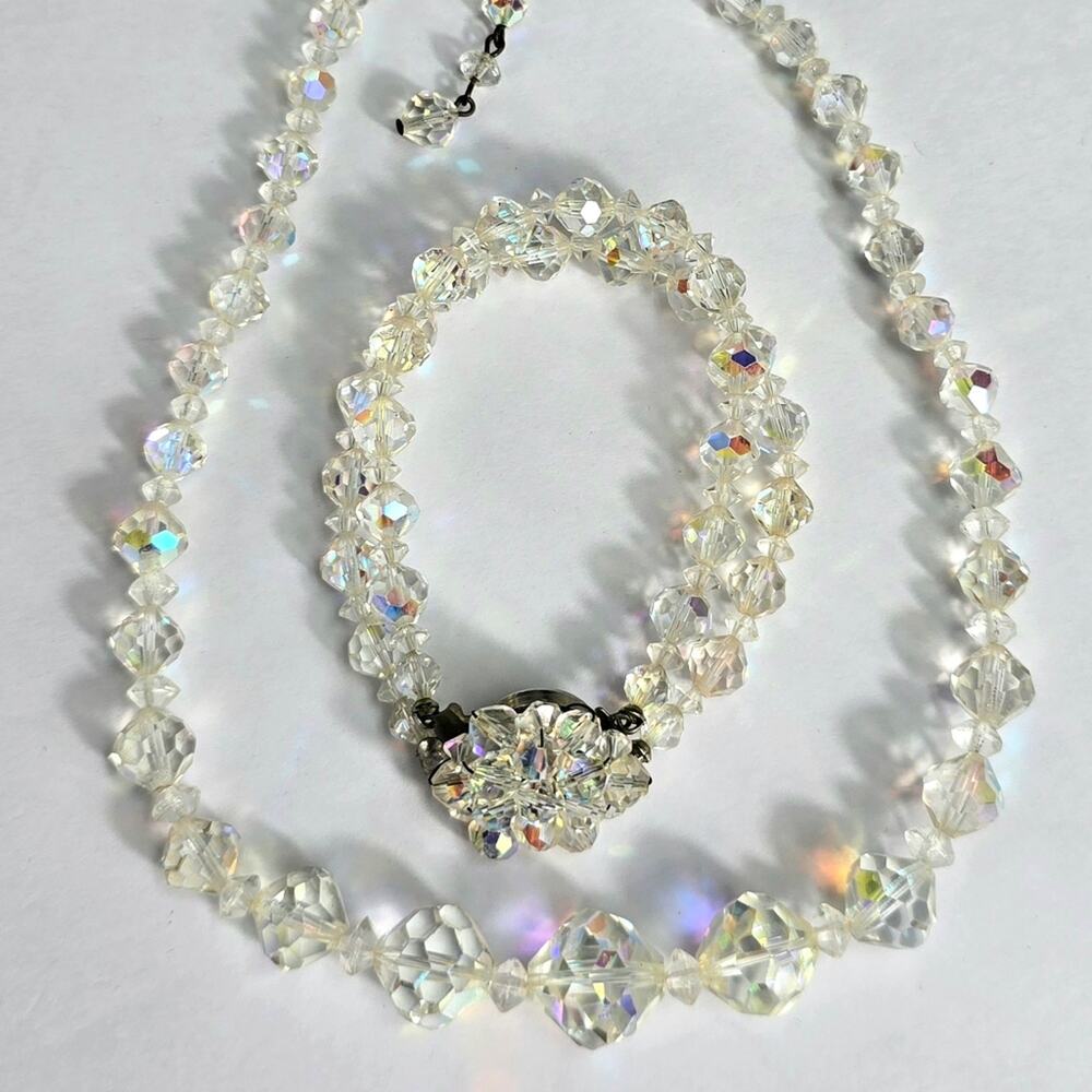 Vintage Aurora Borealis AB Crystal Cluster Choker Necklace and Bracelet